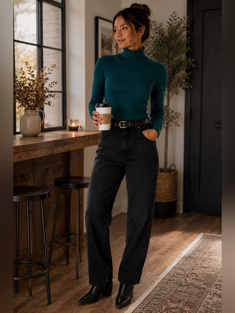 Express Teal Green Ribbed Fitted Turtleneck Sweater